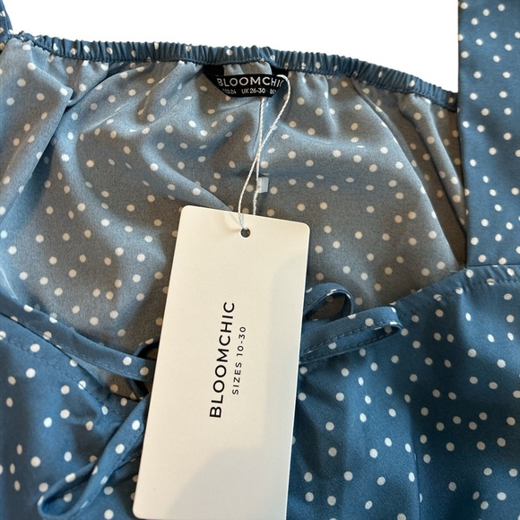 New Bloom Chic Womens US 22 24 Blue Polka Dot Ruched Front Tiered Midi Dress NWT - Picture 6 of 13